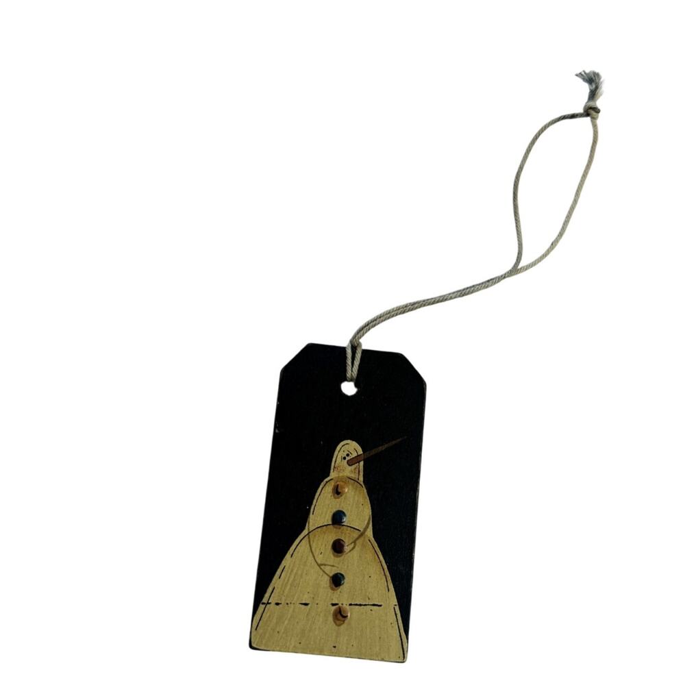 Primitive Farmhouse Christmas Wooden Snowman Gift Tag Tree Ornament